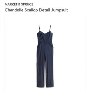 Market & Spruce Chandelle Scallop Navy Blue Jumpsuit with Back Cut Out — Size S